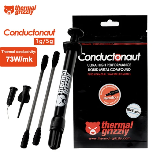 Grizzly Conductonaut-grasa térmica 73W/MK para ordenador, Enfriador de CPU/GPU, líquido, refrigeración de Metal, grasa de silicona, 1g/5g