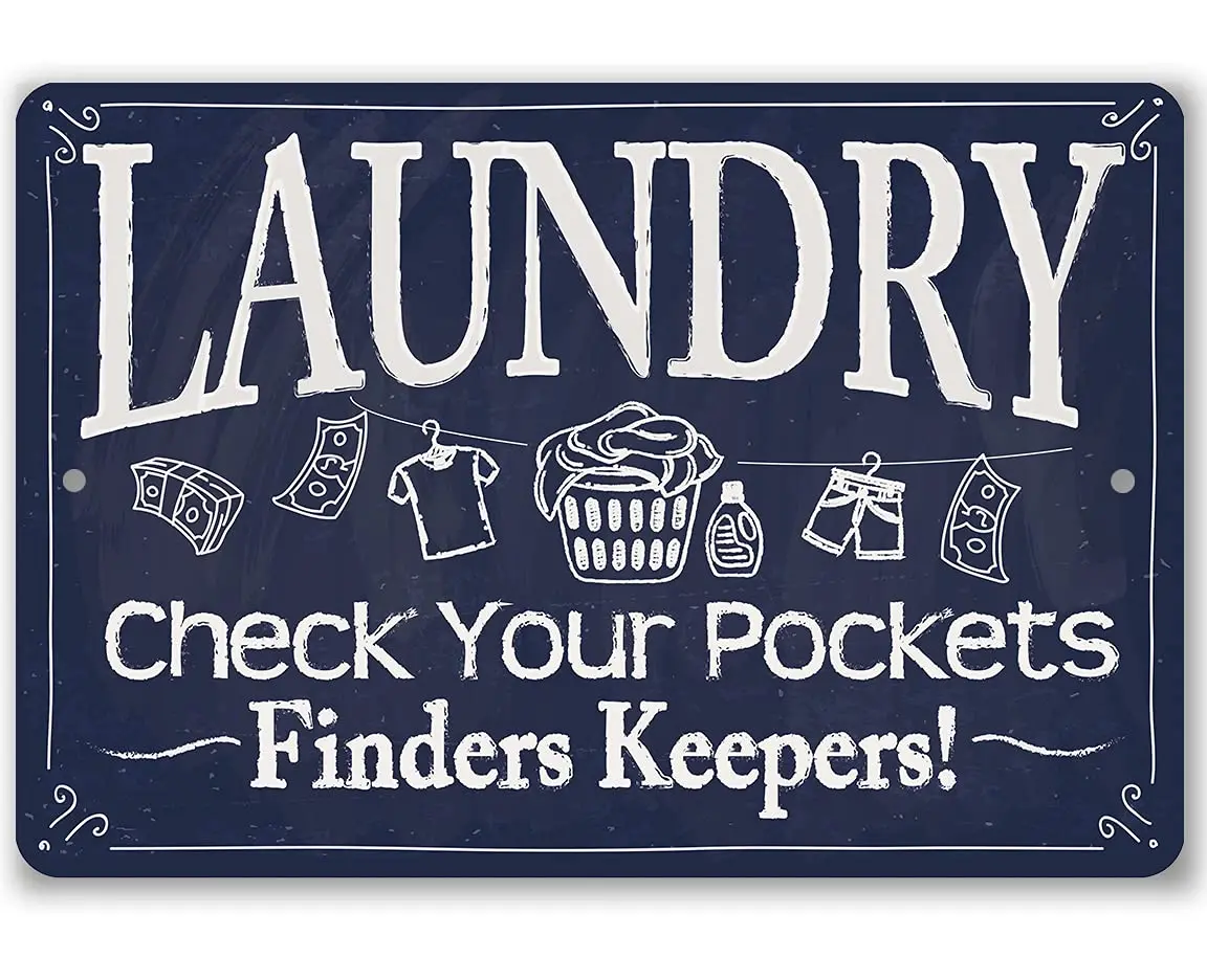 Laundry Check Your Pockets - Funny Laundry Room Sign, Mud Room Wall Hanging Sign, Laundromat Rules Signage and Unique Housewarmi