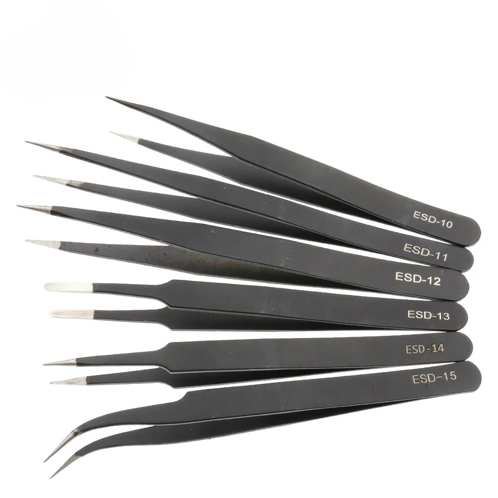 Precision Tweezers Set ESD Anti-Static Stainless Steel Tweezers Repair Tools for Electronics Repair Soldering Craft