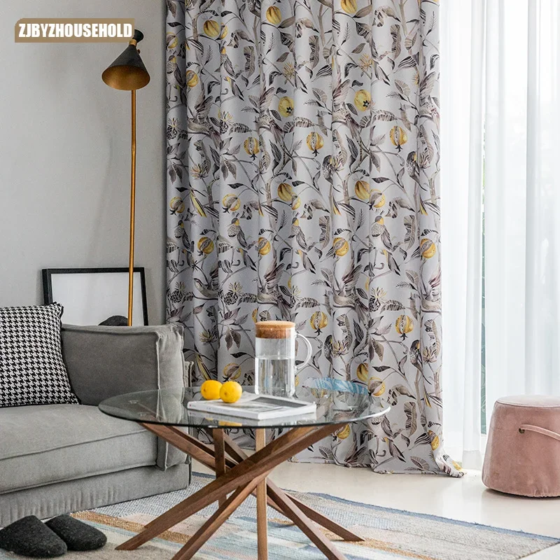 Modern Minimalist Curtain Double-sided Harvest with Bird Print Shade Curtains for Living Dining Room Bedroom.