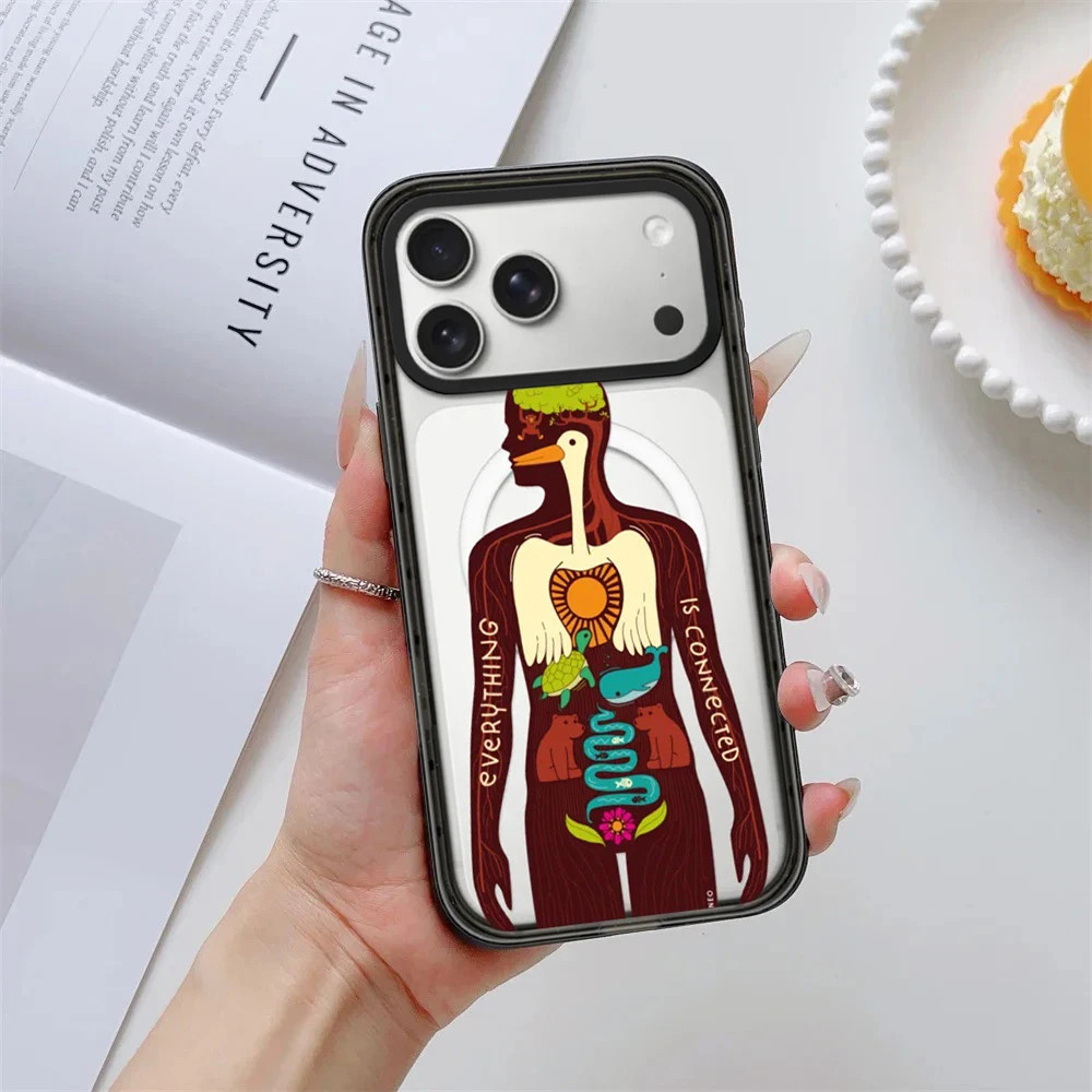 Creative Illustrations Impact Black Border Magnetic Cover for IPhone 12 13 14 15 16 17 Pro Max Case for IPhone 17 Air
