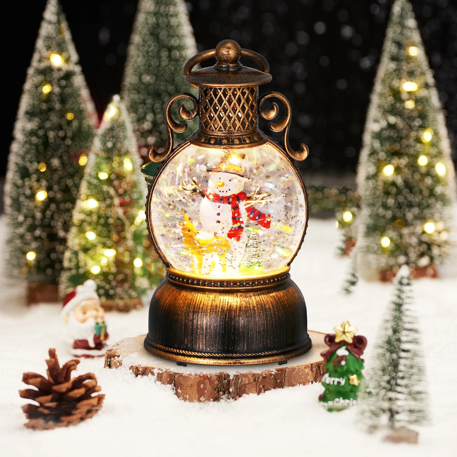 

Christmas Music Box Lanterns Decorations Globe Snowman Lights Musical Plastic Lighted Child