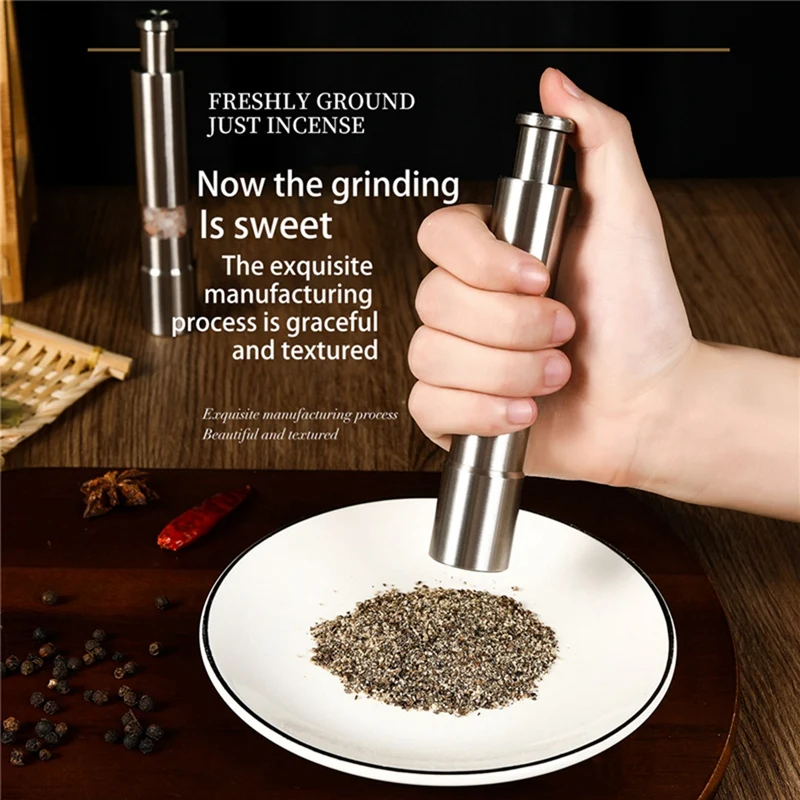 

Manual Salt And Pepper Grinder Set Thumb Push Pepper Mill Stainless Steel Spice Sauce Grinders With Metal Holder-AT64