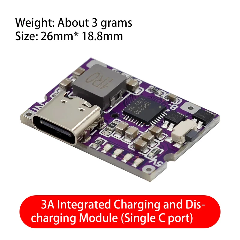 Mini-Typ-C-Ladegerät-Motherboard, 3 A, Laden und Entladen, integriertes Modul, wiederaufladbares Mobiltelefon, 5 V bis 4,2 V – Detail 2