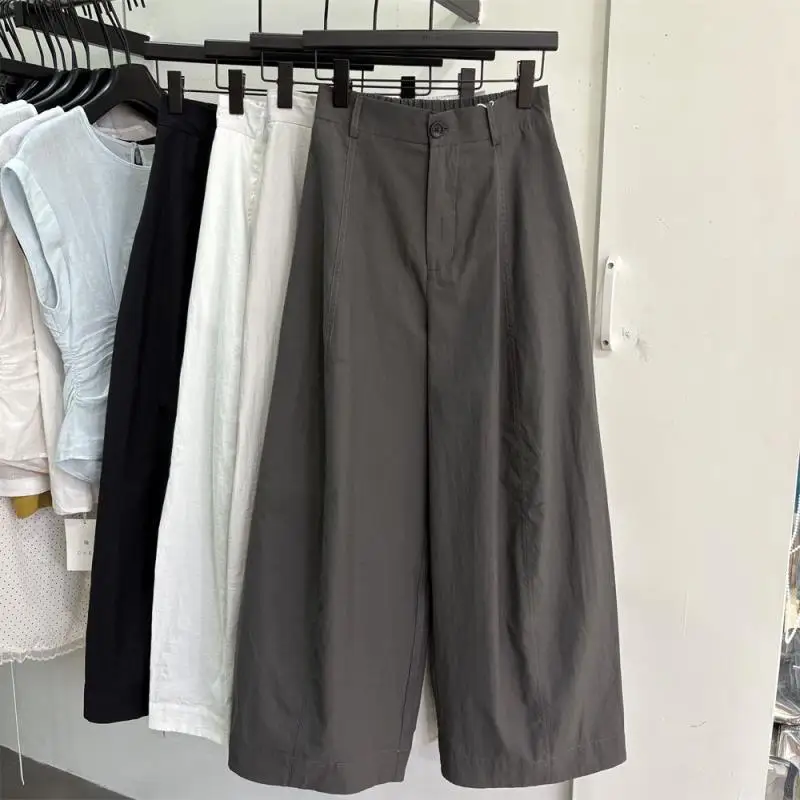 Women's New Casual Pants High Waist Slim and Versatile Loose Solid Color Straight Wide Legs