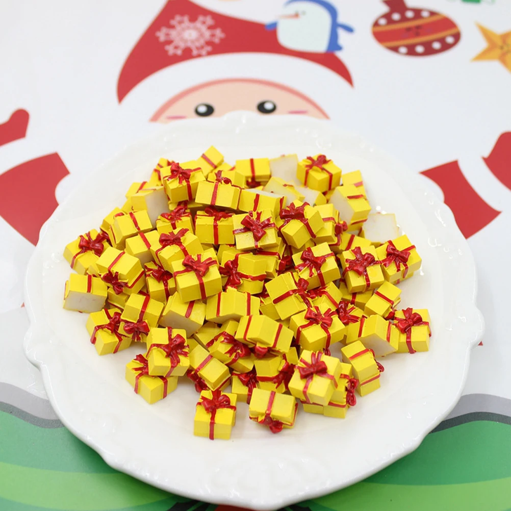 

40Pcs Resin Christmas Gift Box Decorations Small Xmas Miniature Accessories for Holiday Home Decor Miniature Figurines