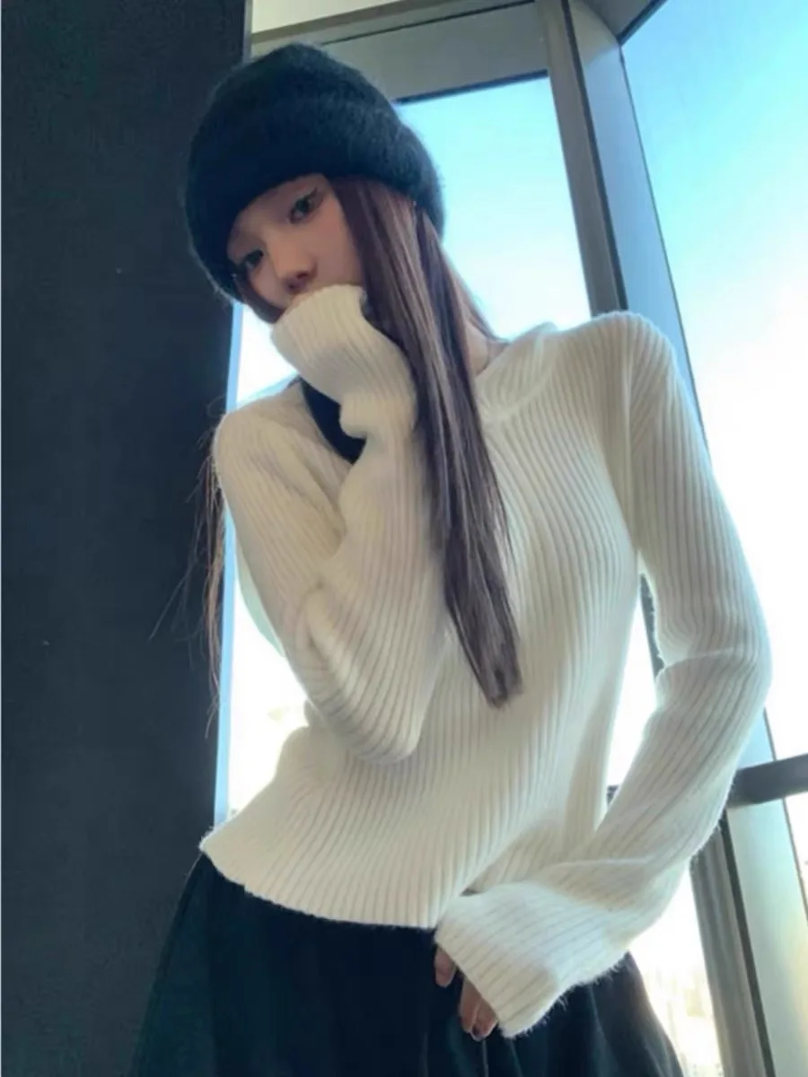

2025 Autumn new hooded knitted sweater women 100 pure cashmere, European white hooded base sweater for autumn and winter