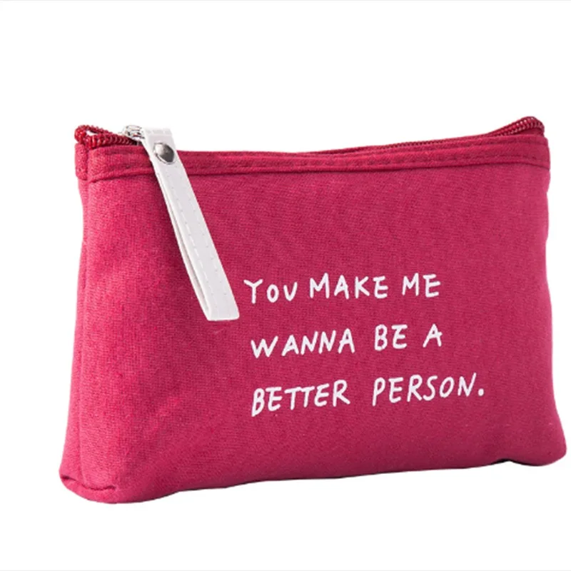 Women Girls Travel Canvas Cosmetic Bag Letters Print  Skincare Storage Makeup Cosmetic Bag for Daily Use Student Pencil Case