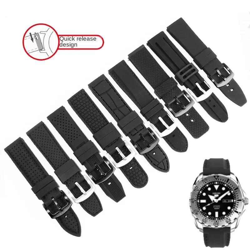 

Universal Black Rubber Watch Strap 18/19/20/21/22/23/24mm Waterproof Silicone Watchband For Men