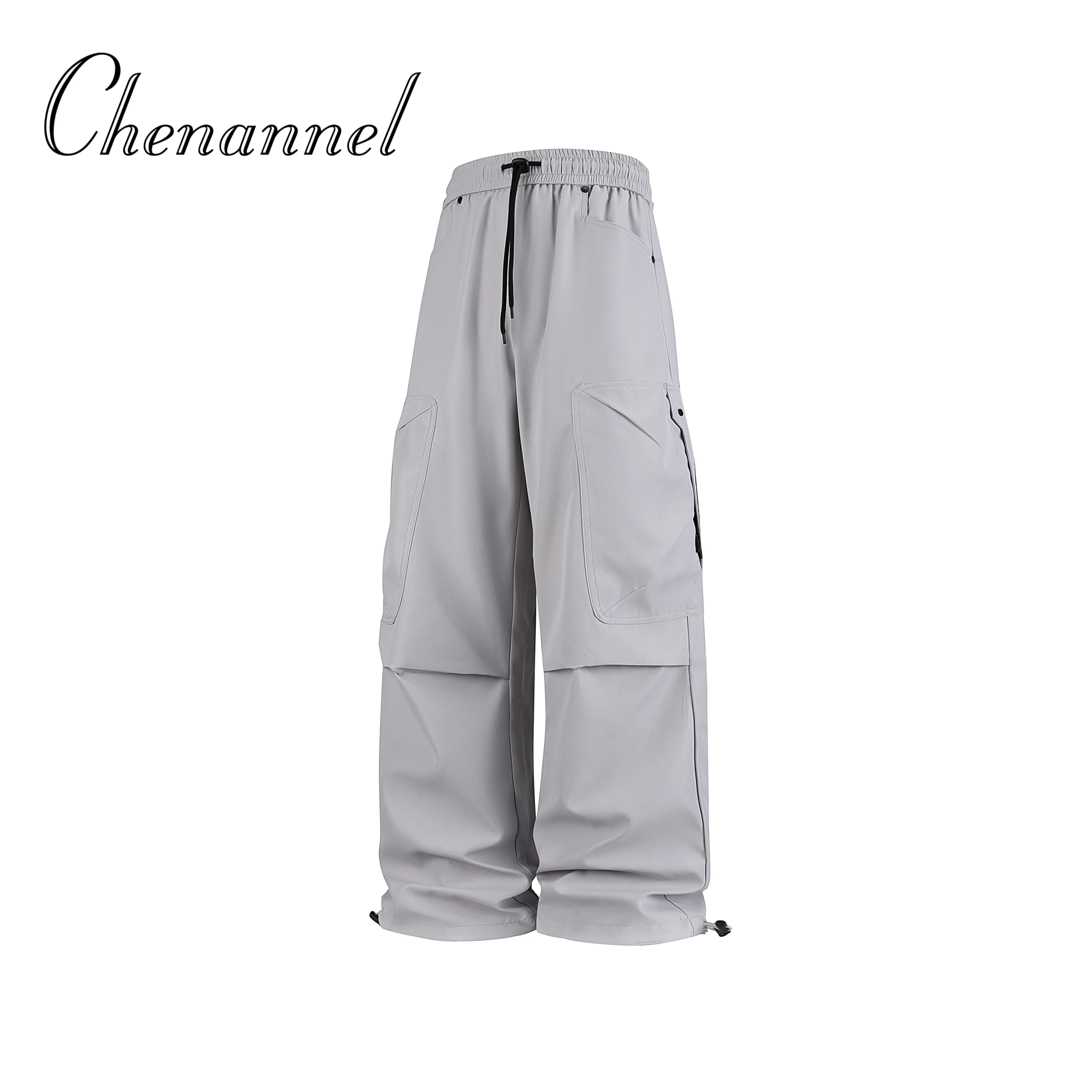 

American Style Casual Workwear Pants for Men High Street Design Drawstring Loose Cuffed Wide Leg Long Trousers