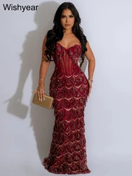 Elegant Luxury Celebrity Evening Party Dresses Women Sequined Spaghetti Stap Mesh Patchwork Bodycon Sexy Birthday Prom Vestido