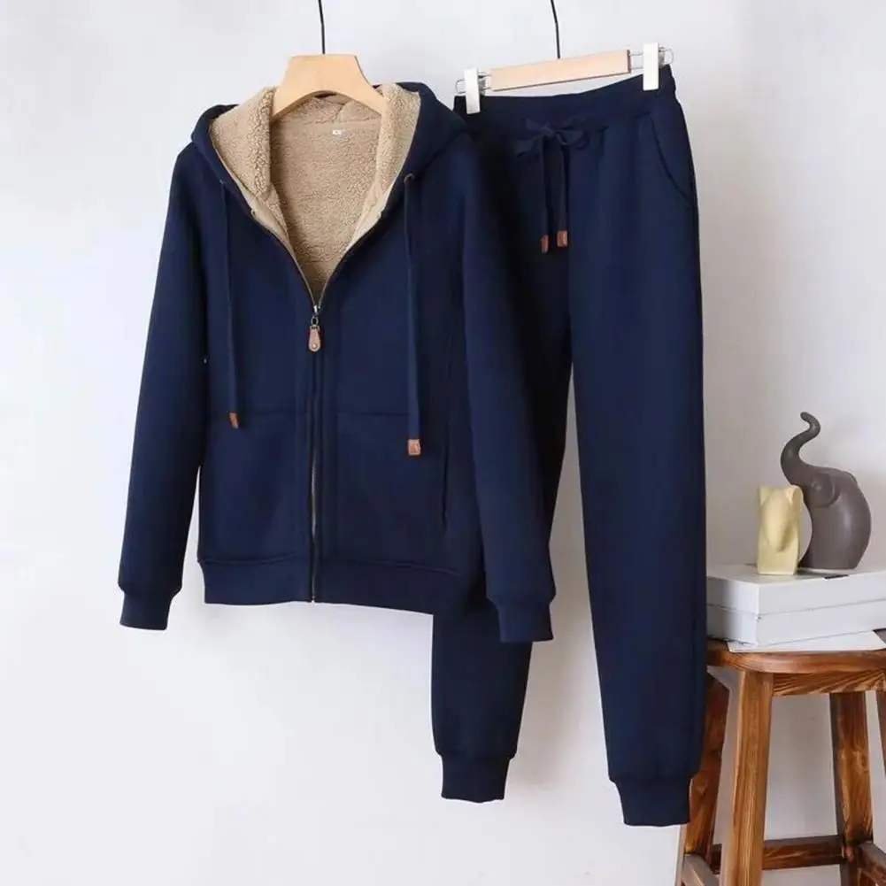 1 Set Cozy Hoodie Set Sports Outfit Sweatshirt Pants Drawstring Women Hoodie Jogger Pants Two-piece Set Streetwear