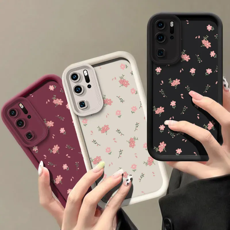 Beautiful Pink Flowers Phone Case For Huawei P30 P50 P20 P40 Pro Lite Camera Lens Protection Shockproof Silicone Soft Cover Capa