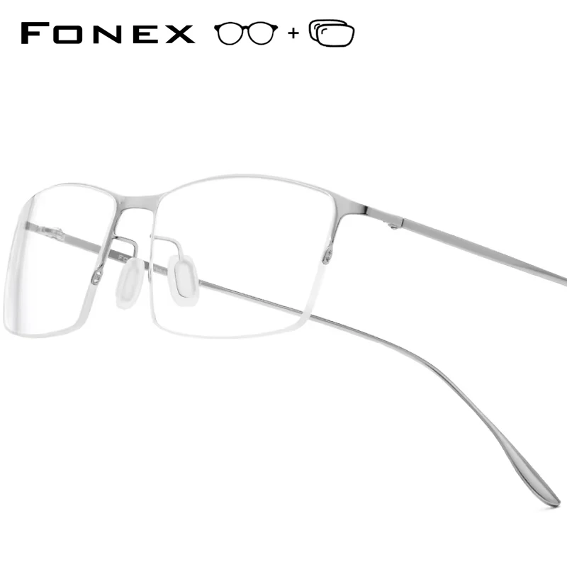 FONEX Progressive Prescription Glasses Custom Photochromic Myopia Optical Lenses Eyewear Men Square Semi-Rimless Eyeglasses 8101