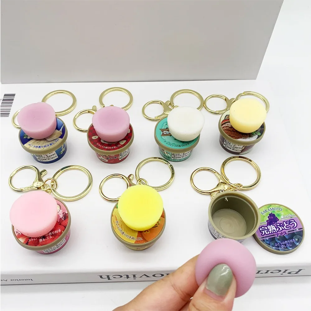 Funny Japanese Miniature Keychain Novelty Backpack Decor Slow Rebound Pinch Pendant Flavors Creative Pudding Squeeze Key Ring