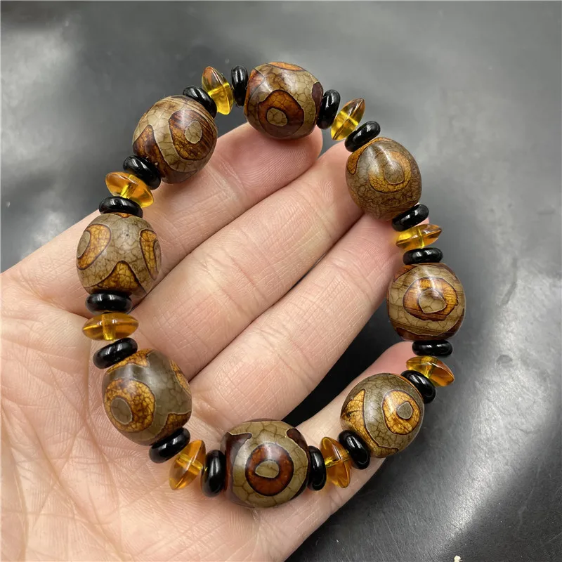 Cheap Jade Green Three-Eye Sky Bracelet Vintage Distressed Old Agate Rice Beads