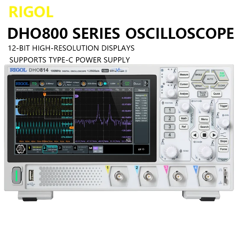 리골 디지털 오실로스코프 DHO802/812/804/814 고해상도 12비트 시뮬레이션 대역폭 100MHz