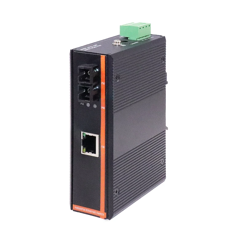 Gigabit single-mode dual fiber industrial grade transceiver.1*1000Mbps SC 20KM ports+1*1000Mbps RJ45 ports