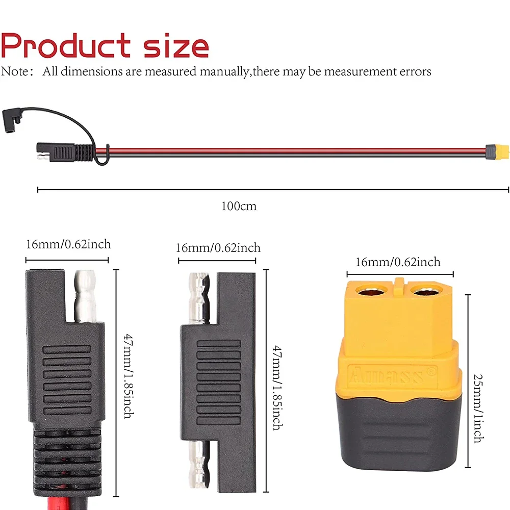 100cm 12AWG SAE to XT60 Female Connector Extension Cable SAE Connector for RV Boat Battery Solar Panel Portable Power Station