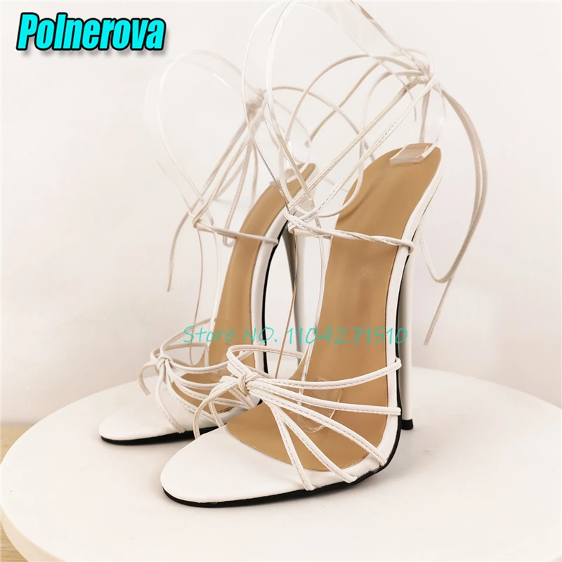 

White Cross Strap Stiletto Sandals for Women Summer Sexy Open Toe Ankle Lace-Up 16CM Super High Heels Party Wedding Bride Shoes
