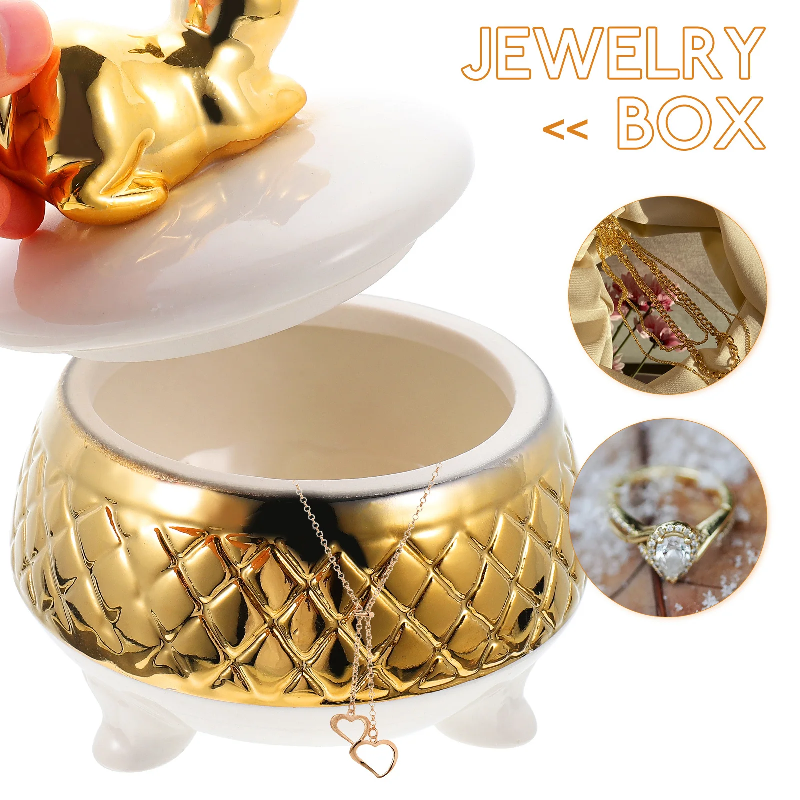 Ceramic Jewelry Box Removable Lid Jewelry Organizer Decorative Charm Holder for Home Bedroom Bathroom