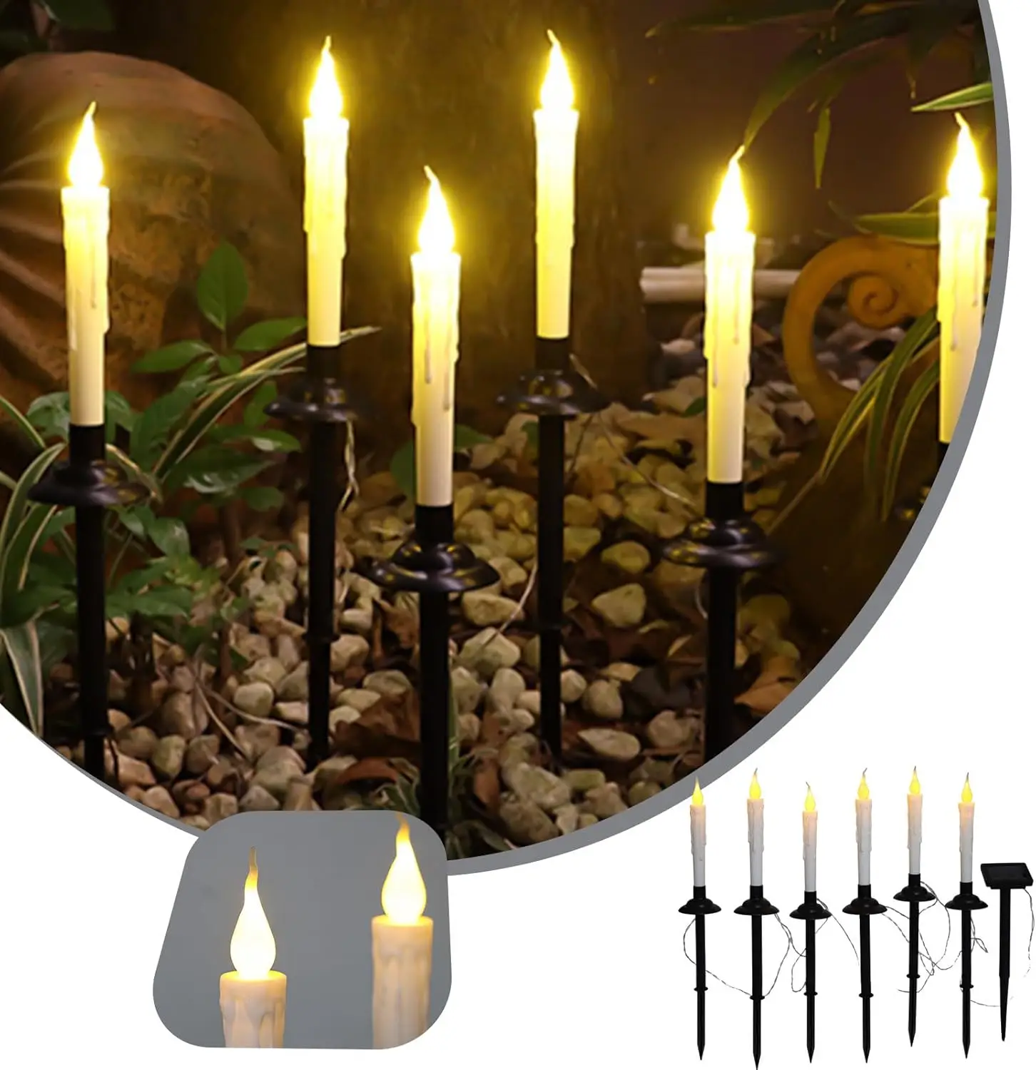 

6Pc Solar Powered String Light Outside Waterproof LED Candles Lamp for Outdoor Flowerbed Yard Garden Patio Christmas Decorations