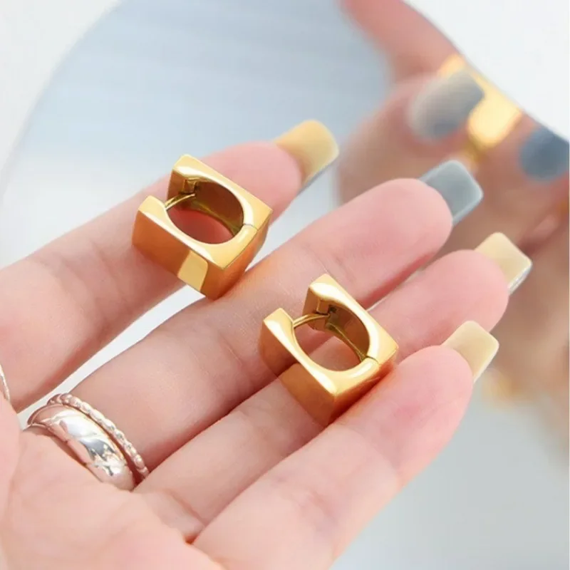 

925 Sterling Silver Geometric Retro Golden Square Hoop Earring for Women Fine Jewelry High Luxury Vintage Accessories