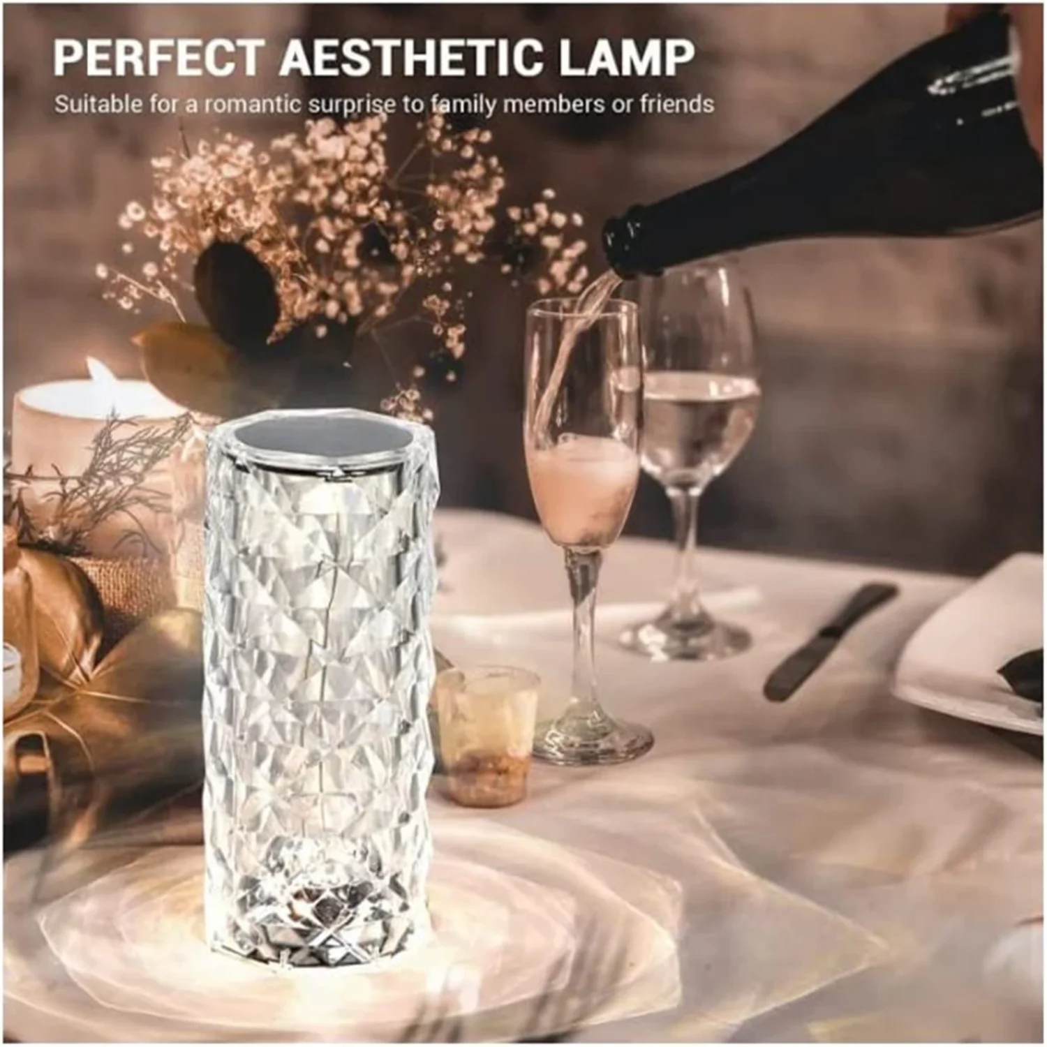 Touch Crystal Lamp 16 Color Changing RGB Night Light Remote USB Romantic LED Rose  Living Room Valentines Day Nightlight