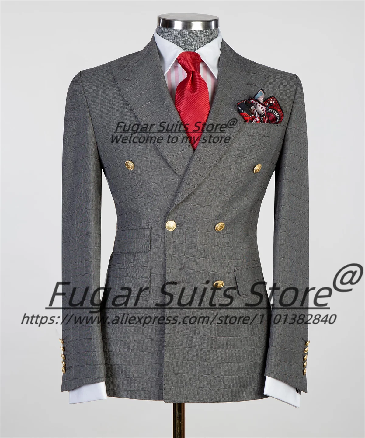 

Formal Banquet Plaid Men Suits Double Breasted Peak Lapel Groom Tuxedos 2 Pieces Sets Classic Male Blazers Slim Fit Ropa Hombre