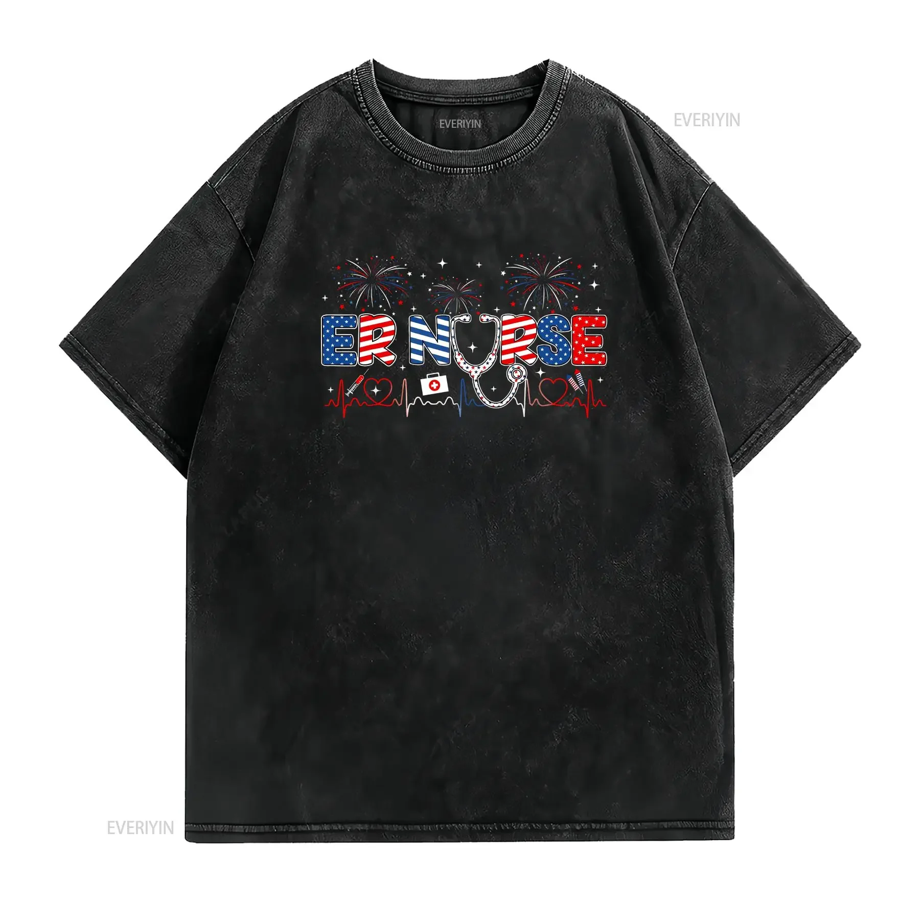 ER Nurse 4th of July American Flag Patriotic USA Stethoscope T Shirt SweaT 18862 vintage Washed streetwear Comfortable
