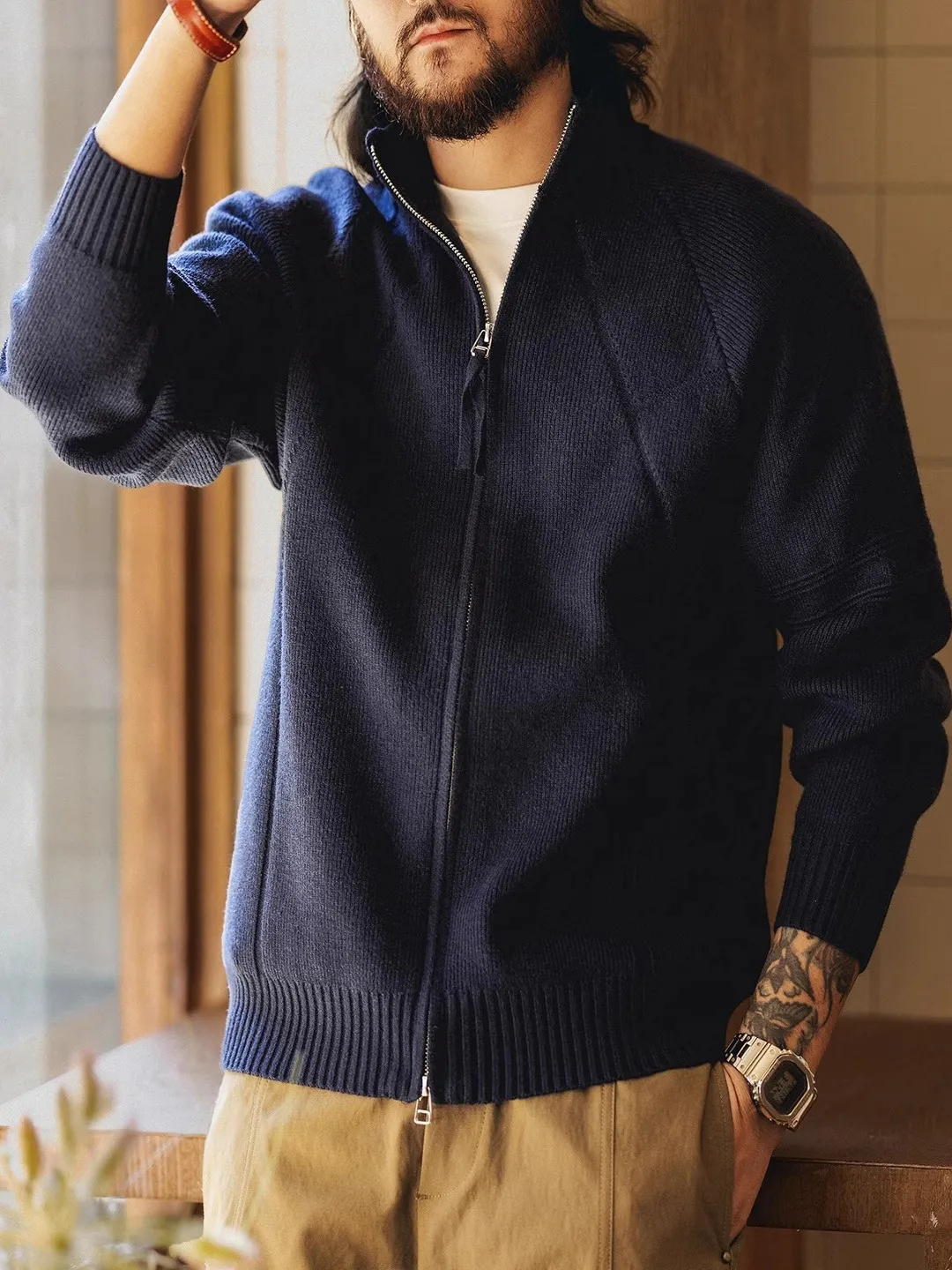 

Мужской вязаный кардиган свободного кроя в винтажном американском стиле, повседневный, однотонный, в стиле lazy fashion, верхняя одежда для зимнего сезона