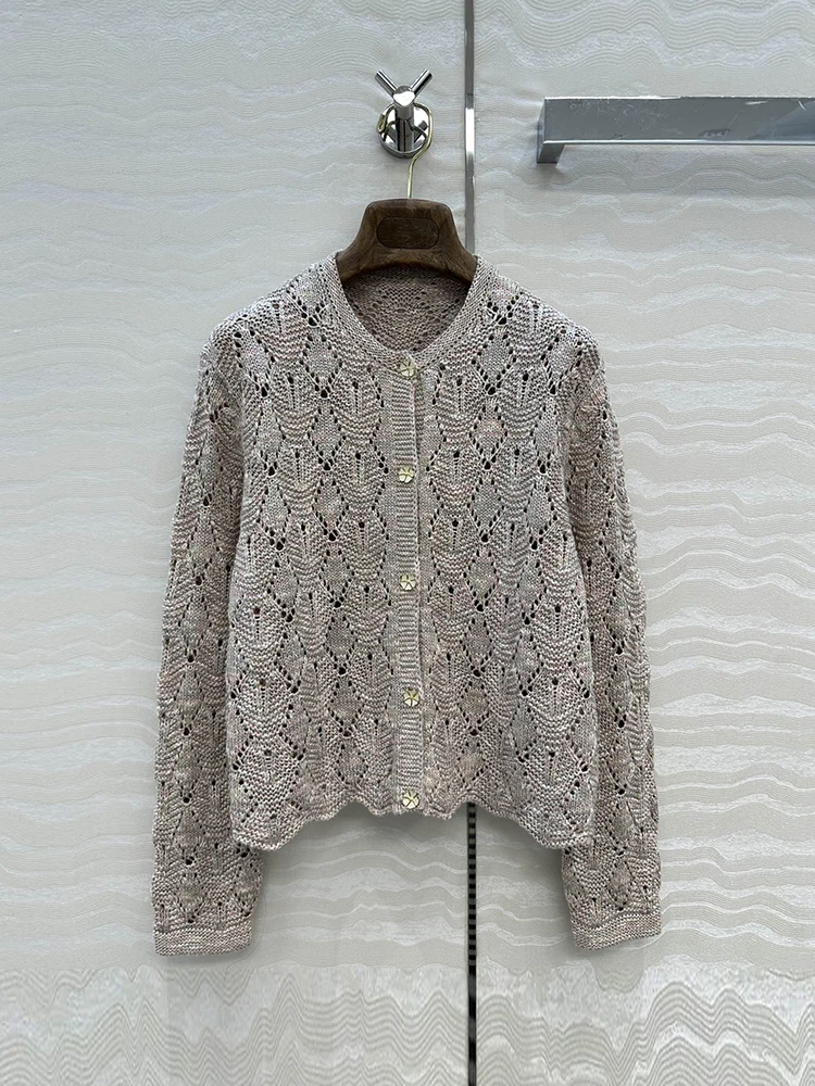 

Spenneooy Spring Summer Vintage Fashion Knitting Cardigan Women's O-Neck Long Sleeve Loose Hollow Out Single Breasted Cardigan