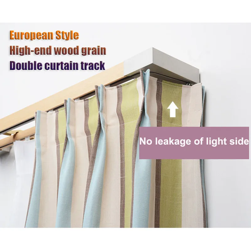 European High-End Wood Grain Double Curtain Track Wall Install Rail Set with Accessories France Spain Inspired Design