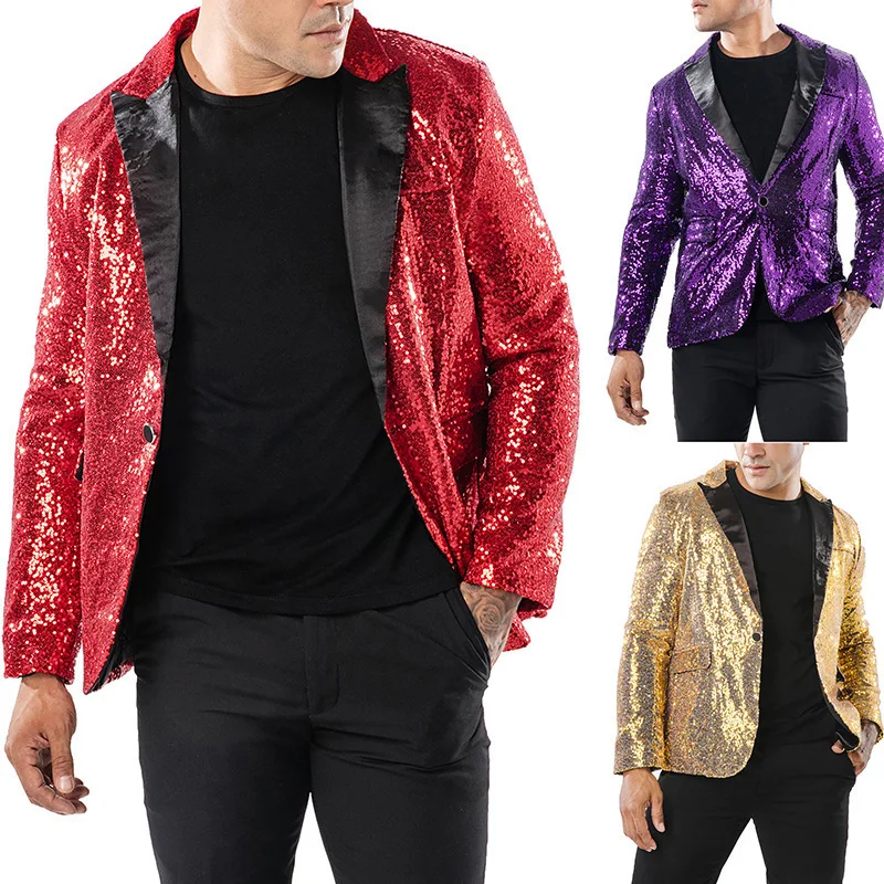 

Performance Gold Sequined Suit Korean Suit Nightclub Men's Clothing Host Studio Jacket Men