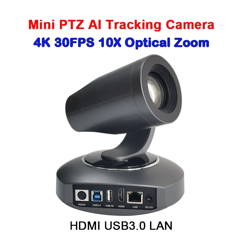 4K Mini PTZ AI Tracking Camera USB3.0/HDMI/LAN 10x Optical Zoom Video Conference Camera 4KP30 for Church Worship Conference