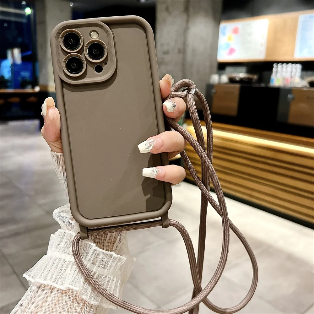 Handyhülle für iPhone 11 12 13 14 15 16 17 18 Pro Max 17 Air 16E mit verstellbarem Umhängeband und weicher Abdeckung