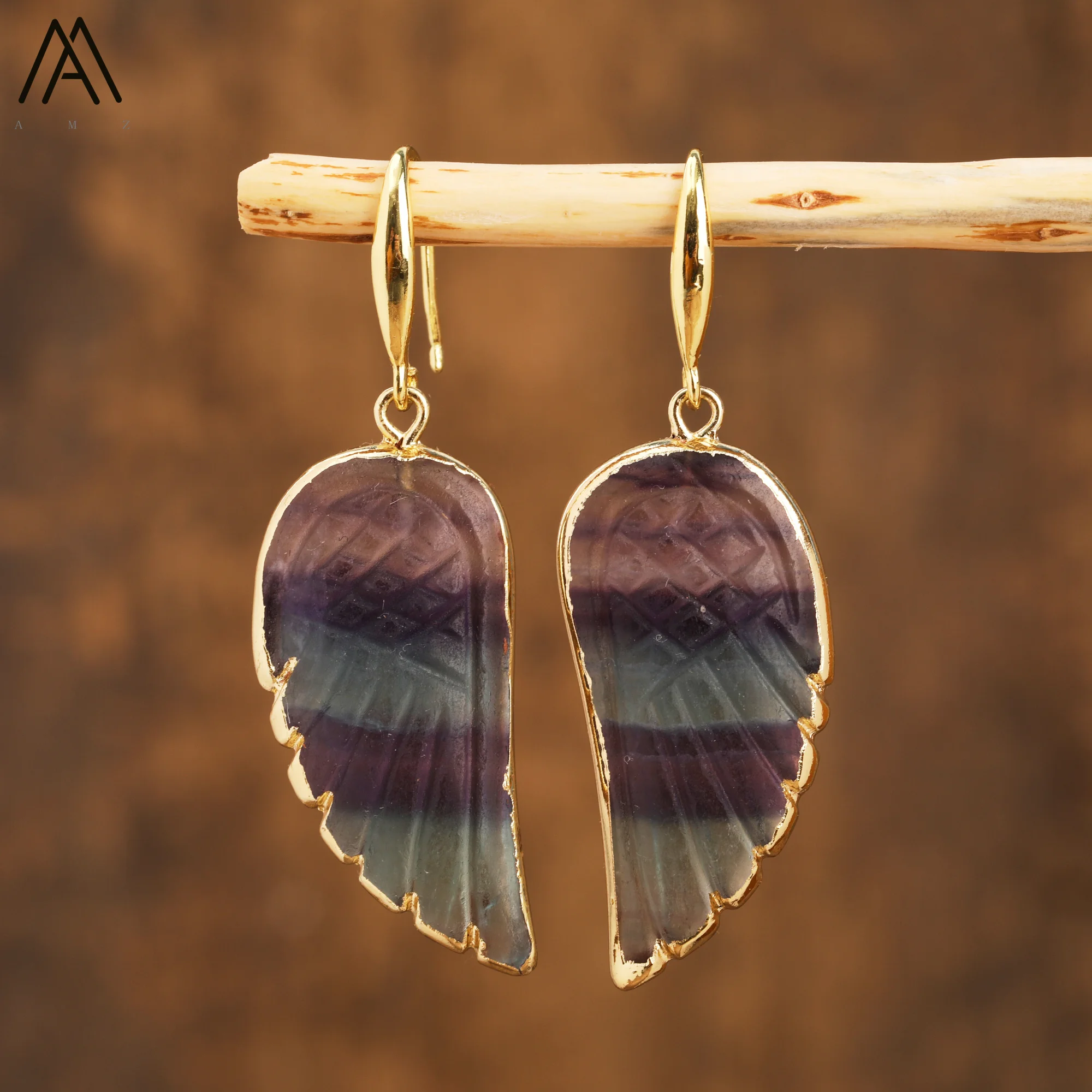 Luxury Flash Labradorite Angel Wings Dangle Earrings Women Rainbow Fluorite Hook Earrings Elegant Party Wedding Jewelry Gifts