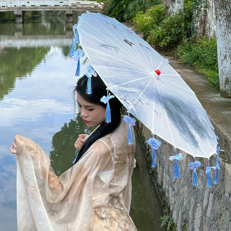 Tassel Petal Umbrella Cheongsam Photography Dance Oil Paper Umbrella Hanfu Prop Ancient Costume Umbrella Parasol Paraguas