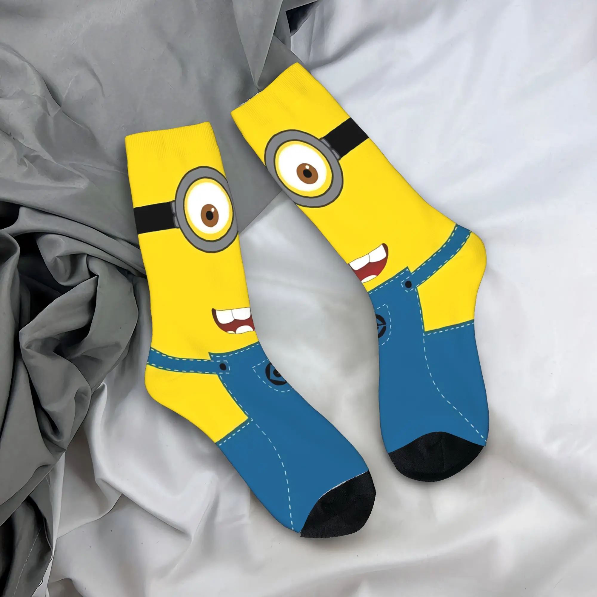 Cartoon M-Minions Face Print Socks  Fashion Stockings Men Soft Breathable Climbing Socks Autumn Printed Non Skid Socks