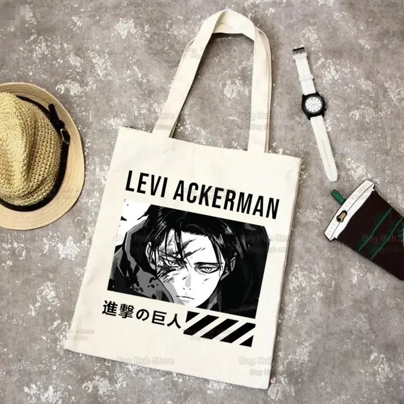 Bolsa de compras de Anime Attack On Titan Levi Ackerman Eye Bolsa de Yute para compras de comestibles Bolsa de compras