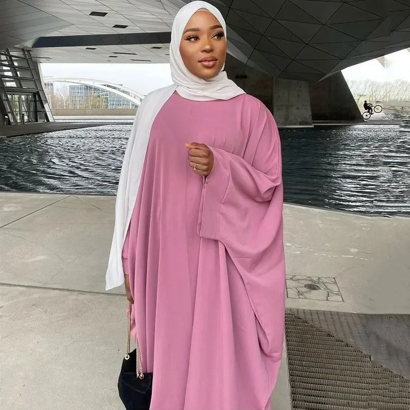 Eid Muslim Hijab Dresses for Women Prayer Clothes Plain Batwing Abaya Dress Islam Dubai Turkey Saudi  Loose Robe ملابس اسلاميه