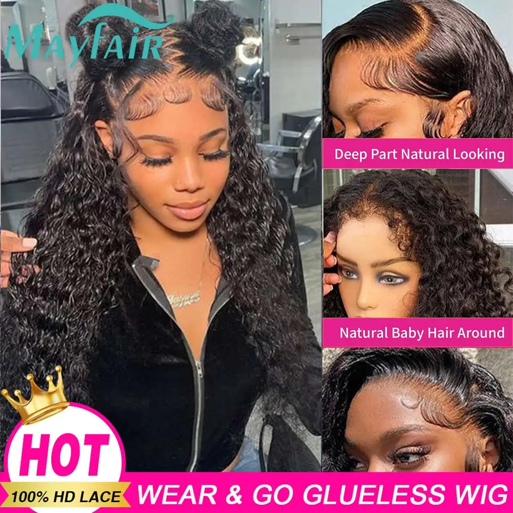 Mayfair Deep Wave Frontal Wig 13x4 13x6 HD Transparent Deep Curly Lace Front Human Hair Wigs Glueless Wig Ready To Wear And Go