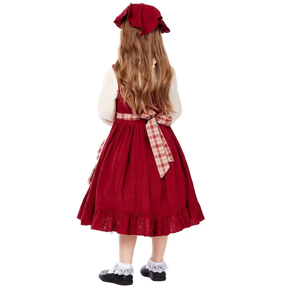 Medieval Dresses Deluxe Child Girl Maid Costume Halloween Purim Kid Storybook Servant Outfit Birthday Carnival Fancy Dress Up