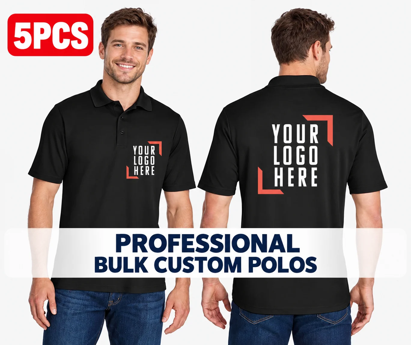 Custom Logo Polo Shirts 5PCS Combed Cotton Short Sleeve for Men Women Personalized Company Uniforms Business Team Workwear