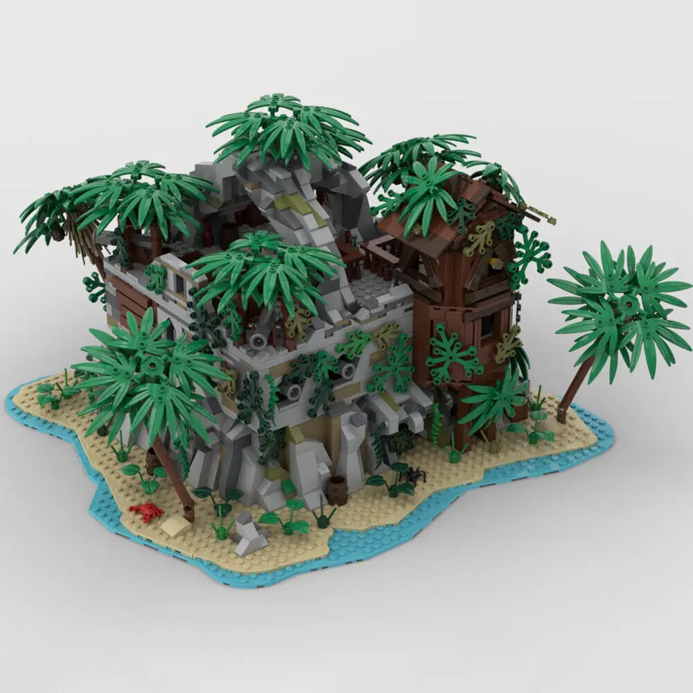 Secret Base on an Island with Detailed Interior 2381 Pieces MOC