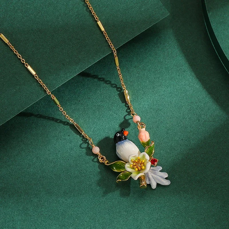 New Arrival Handmade Blue Grey Enamel Bird Pendant Necklace Fancy Birthday Gift Statement Jewelry Cute 3D Sparrow Beautiful Flow