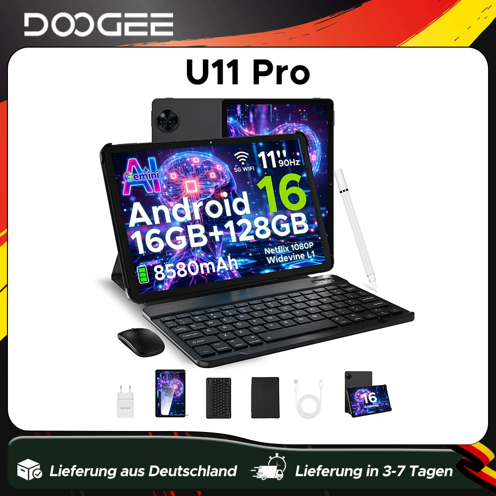 Versión Global DOOGEE U11 Pro Tablet Android 16 30GB(6+24) 256GB Pantalla HD de 11″ 90Hz Batería de 8580mAh Unisoc T7200 Widevine L1