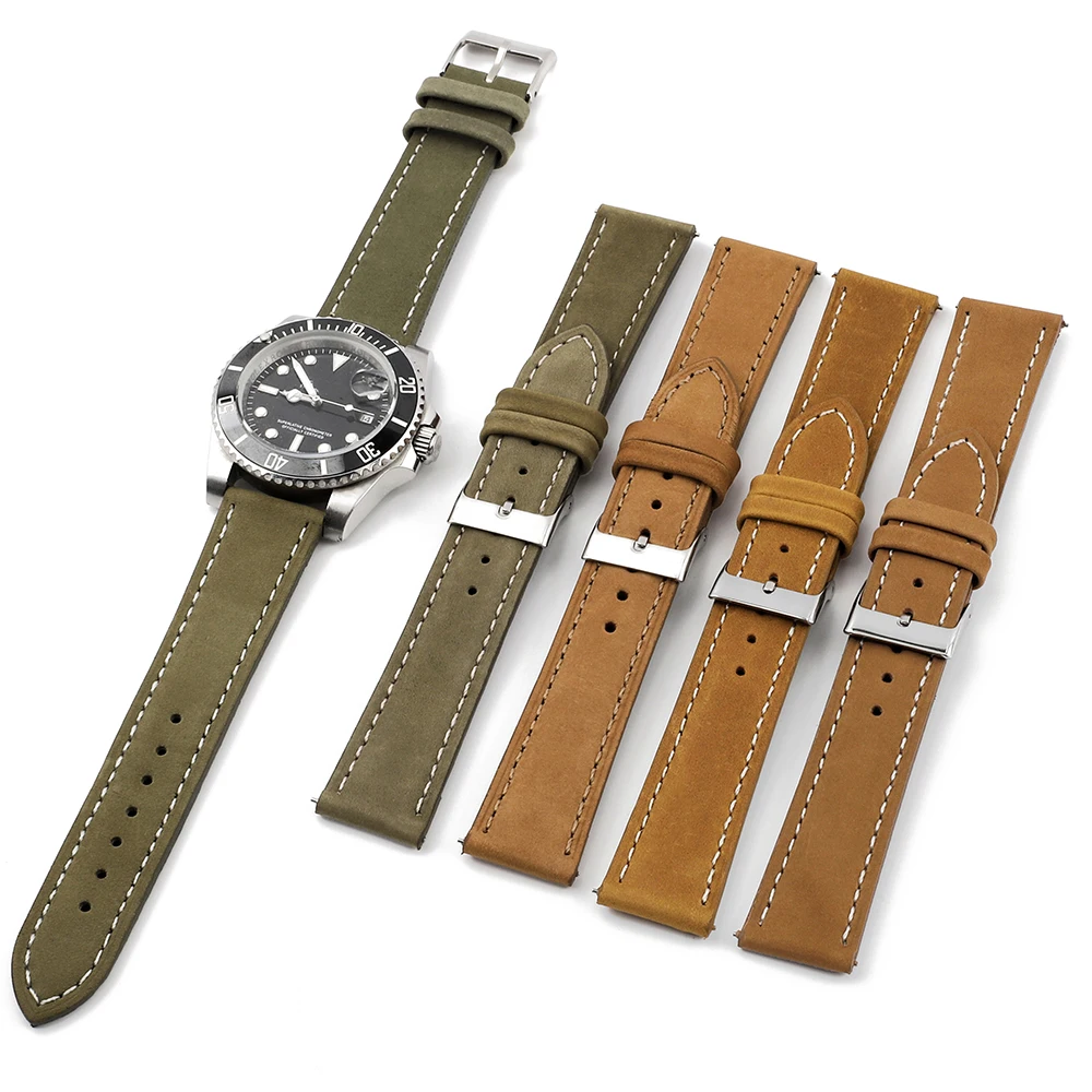 Genuine Leather Watch strap Gray Brown Green Watch Band Quick Release Watchbands Replacement 18mm 19mm 20mm 22mm 24mm Bracelet