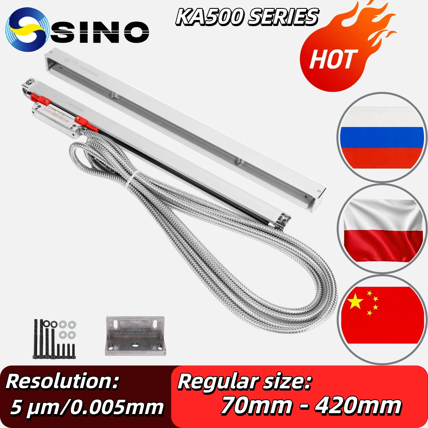 Milling Lathe Grinder DRO Linear Glass Scale 70mm-420mm 370mm TTL 5um 5VDC Grating Ruler Encoder Sensor Displacement