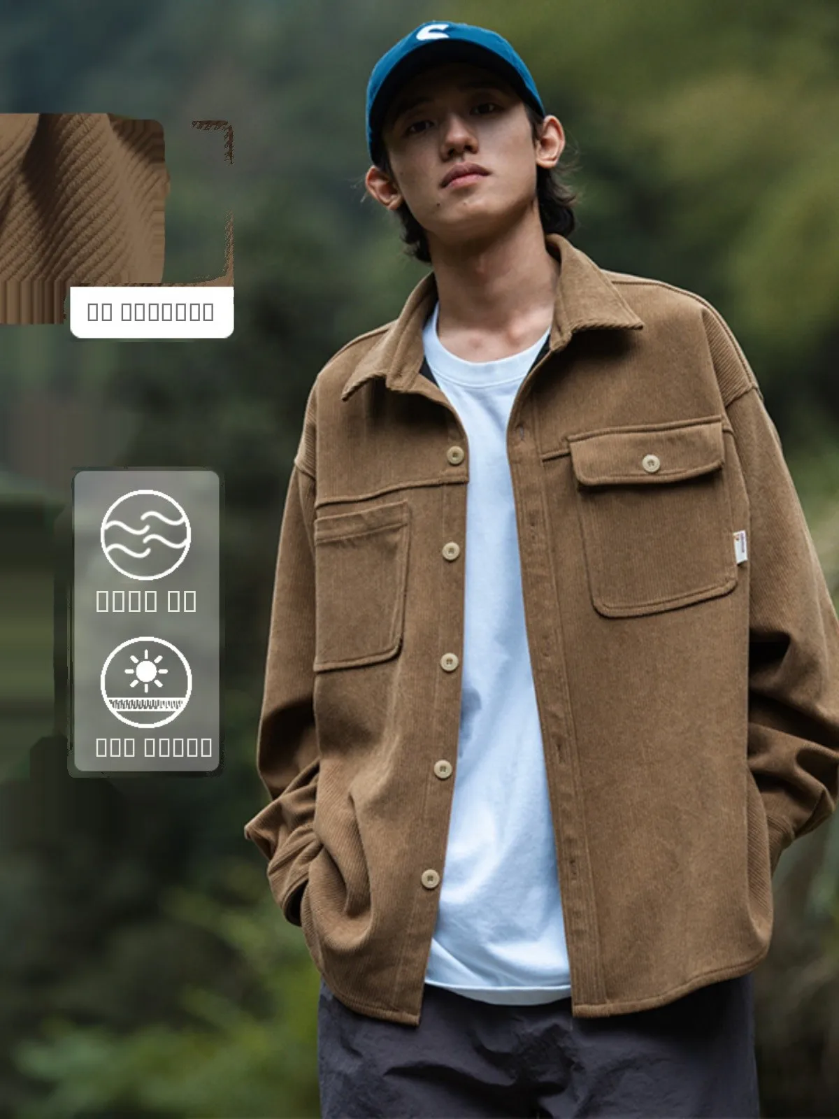 

Japanese Sle Men's Striped irt Loose Fit Corduroy Jaet Spring Autumn y Trendy Workwear Long Sve Youth Faion